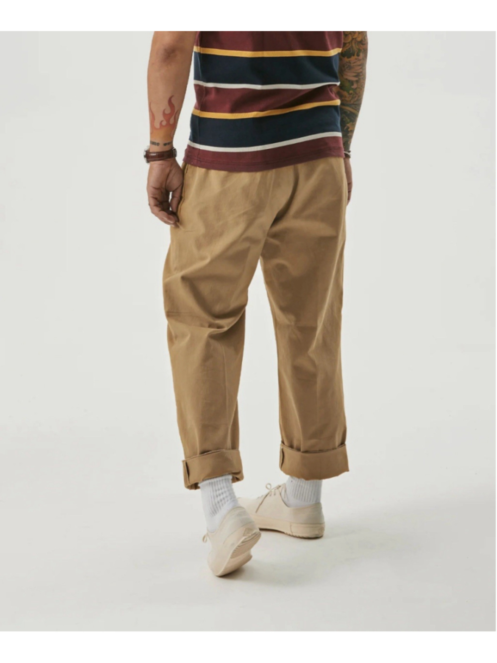 100% Cotton Non-Stock MFG 1930s IVY Style Double Pleated Chino Trousers Yellow L - Picture 2 of 8